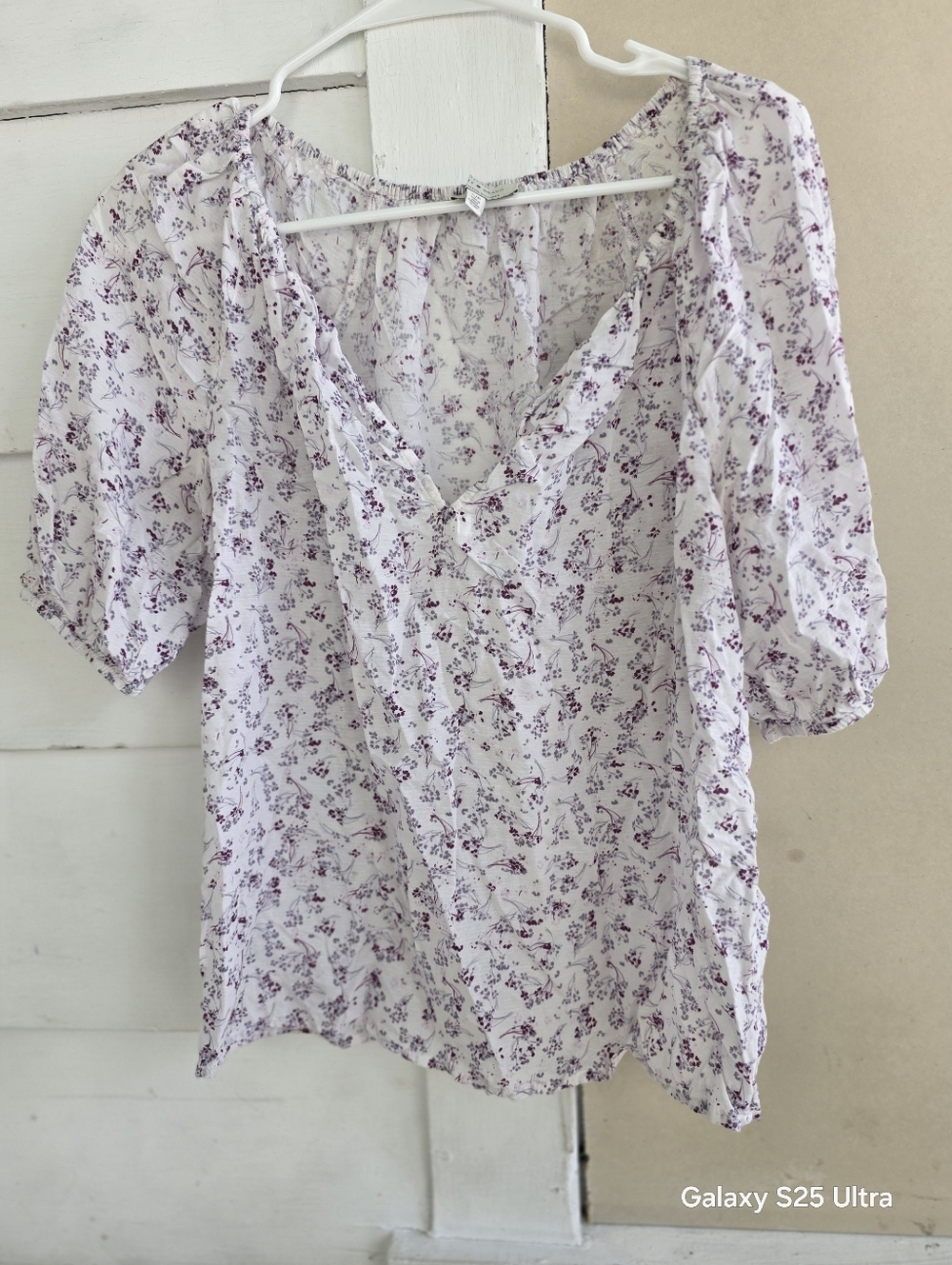 Lucky Brand White Blouse with Lavender Floral Print